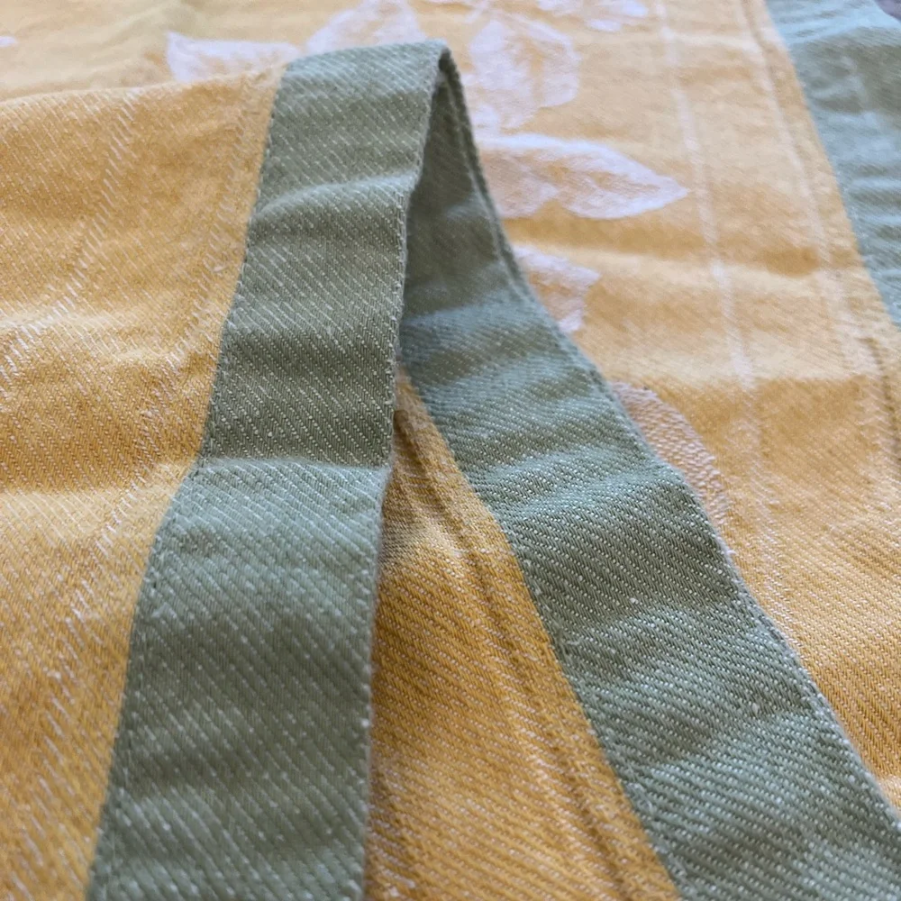 WILLIAMS SONOMA Jacquard Linen Runner Fruit Citrus Lemons Yellow Green 15x103
